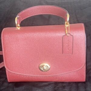 Coach Red Leather Satchel with Gold Accents
